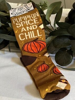 Primitives by Kathy Pumpkin Spice and Chill Crew Socks - Brown & Orange